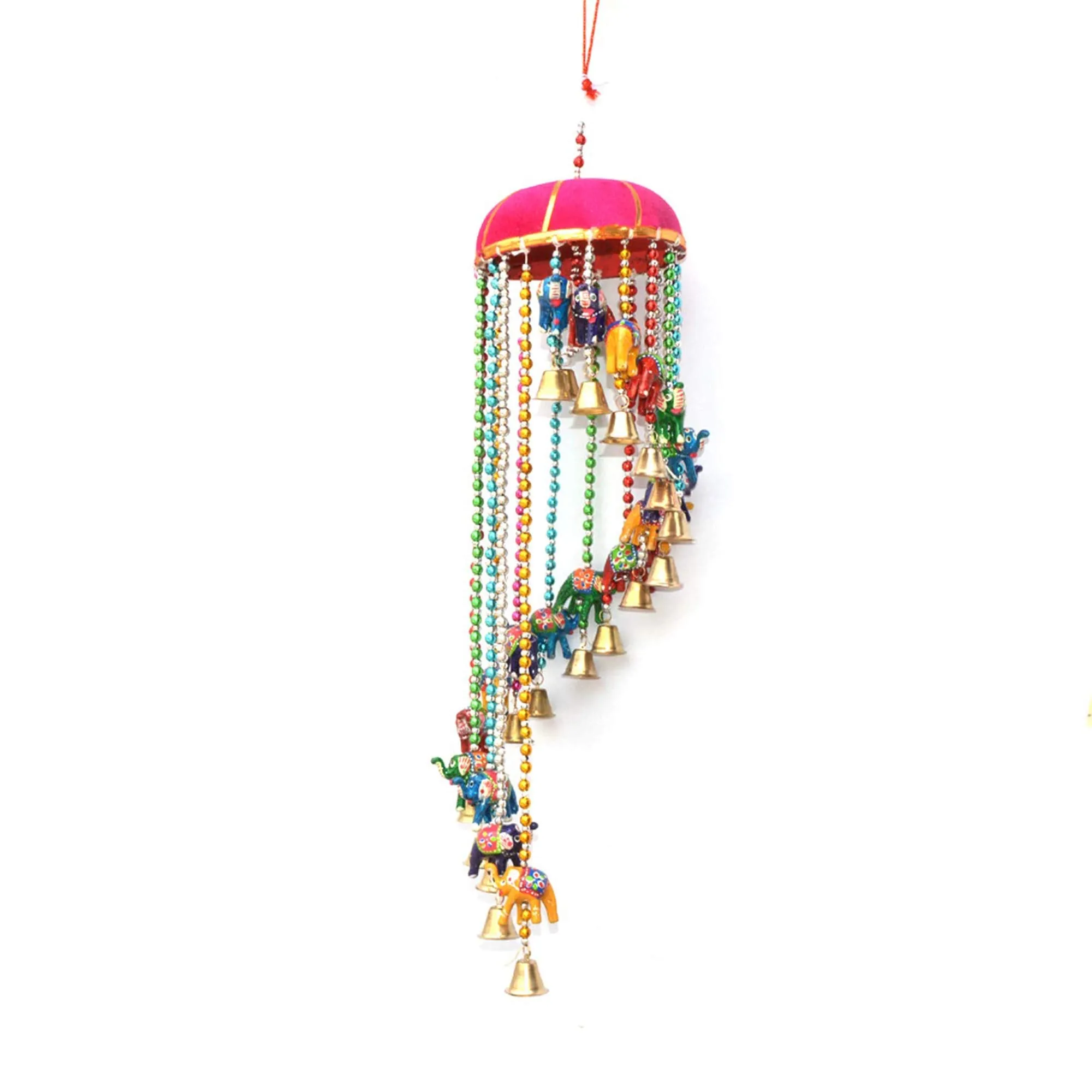 NAVYA Creation Rajasthani Wind Chimes Jhumer (Multi Collour) Handmade in India Rajasthani Colored Bells Design Wall Hanging Wood Windchime (Multicolor)