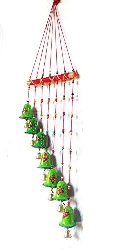 Palpal Art Gallery Handcrafted Hand Painted Design gereen katar Wind Chime Home Decor Office,Temple,Hanging (Green)