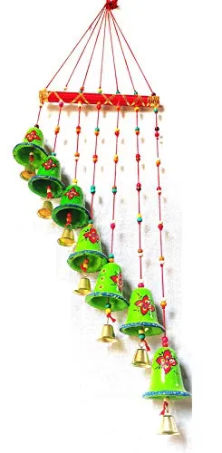 Palpal Art Gallery Handcrafted Hand Painted Design gereen katar Wind Chime Home Decor Office,Temple,Hanging (Green)