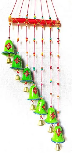 Palpal Art Gallery Handcrafted Hand Painted Design gereen katar Wind Chime Home Decor Office,Temple,Hanging (Green)