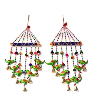 PALPAL Art Gallery Parrot Wind Chimes V Safe Combo Set of 2 Home Decoration Items for Hall balcaney Wall/Door/Window Hanging Bells(90 cm Multicolour)