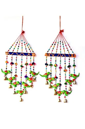 PALPAL Art Gallery Parrot Wind Chimes V Safe Combo Set of 2 Home Decoration Items for Hall balcaney Wall/Door/Window Hanging Bells(90 cm Multicolour)