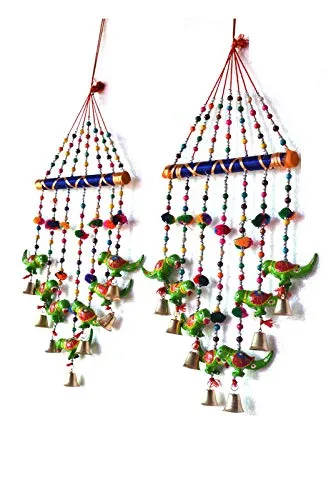 PALPAL Art Gallery Parrot Wind Chimes V Safe Combo Set of 2 Home Decoration Items for Hall balcaney Wall/Door/Window Hanging Bells(90 cm Multicolour)