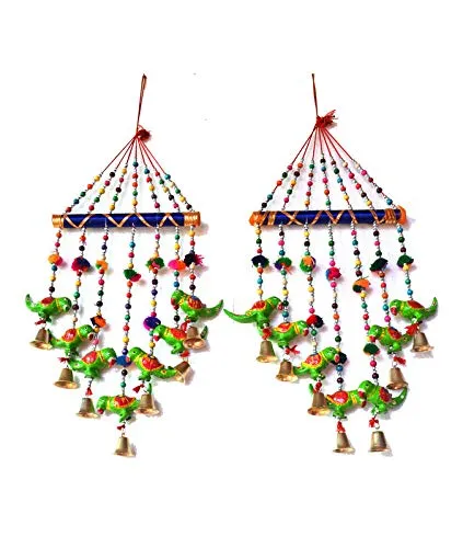 PALPAL Art Gallery Parrot Wind Chimes V Safe Combo Set of 2 Home Decoration Items for Hall balcaney Wall/Door/Window Hanging Bells(90 cm Multicolour)