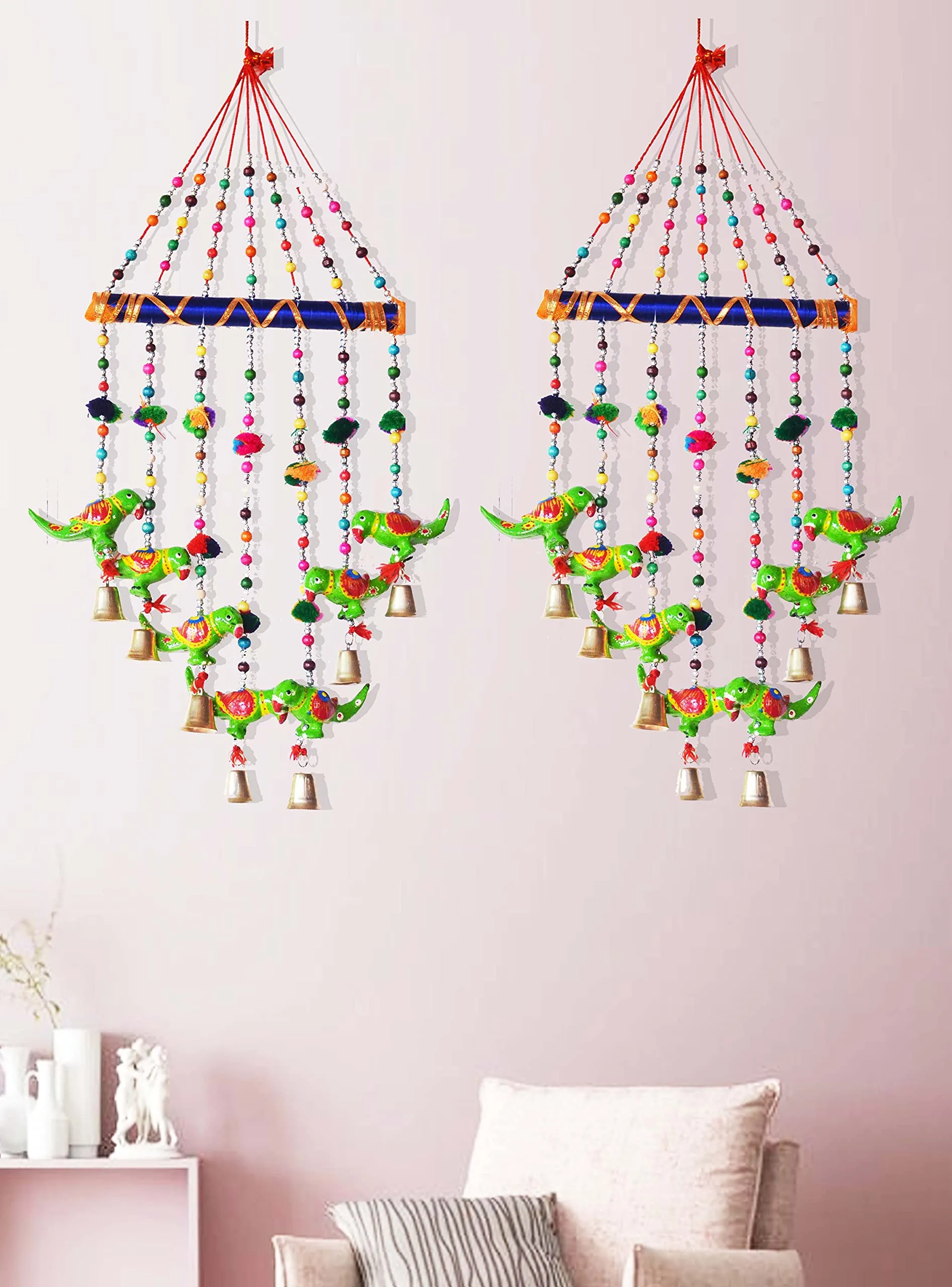 PALPAL Paper Mache Wind Chimes for Home Decor Decoration V Safe Door Hangings Combo Set of 2 (70 cm Multicolour)