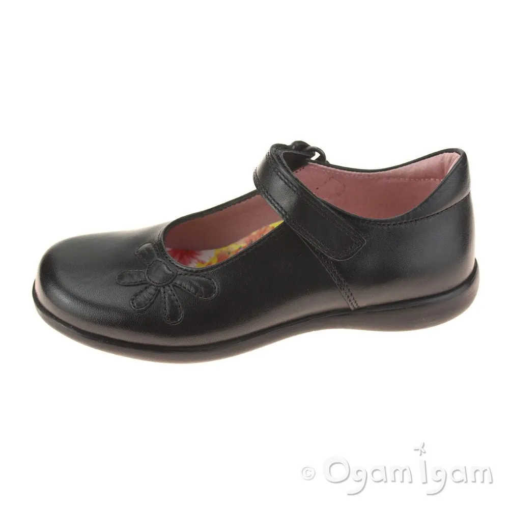 Petasil Bonnie Girls Black Leather School Shoe