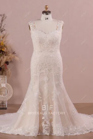 Plus Size Beaded Lace Elegant Mermaid Champagne Wedding Dress