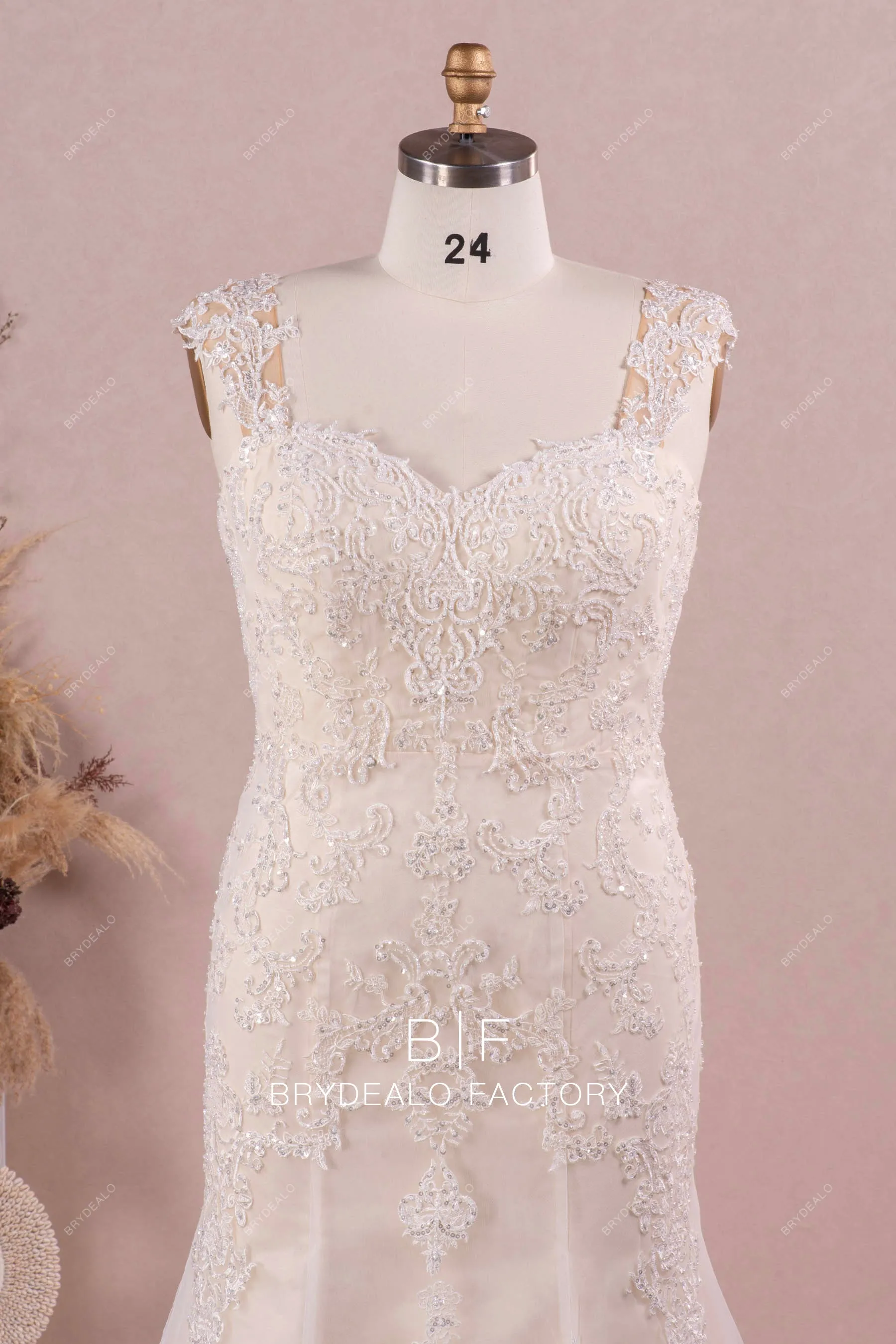 Plus Size Beaded Lace Elegant Mermaid Champagne Wedding Dress