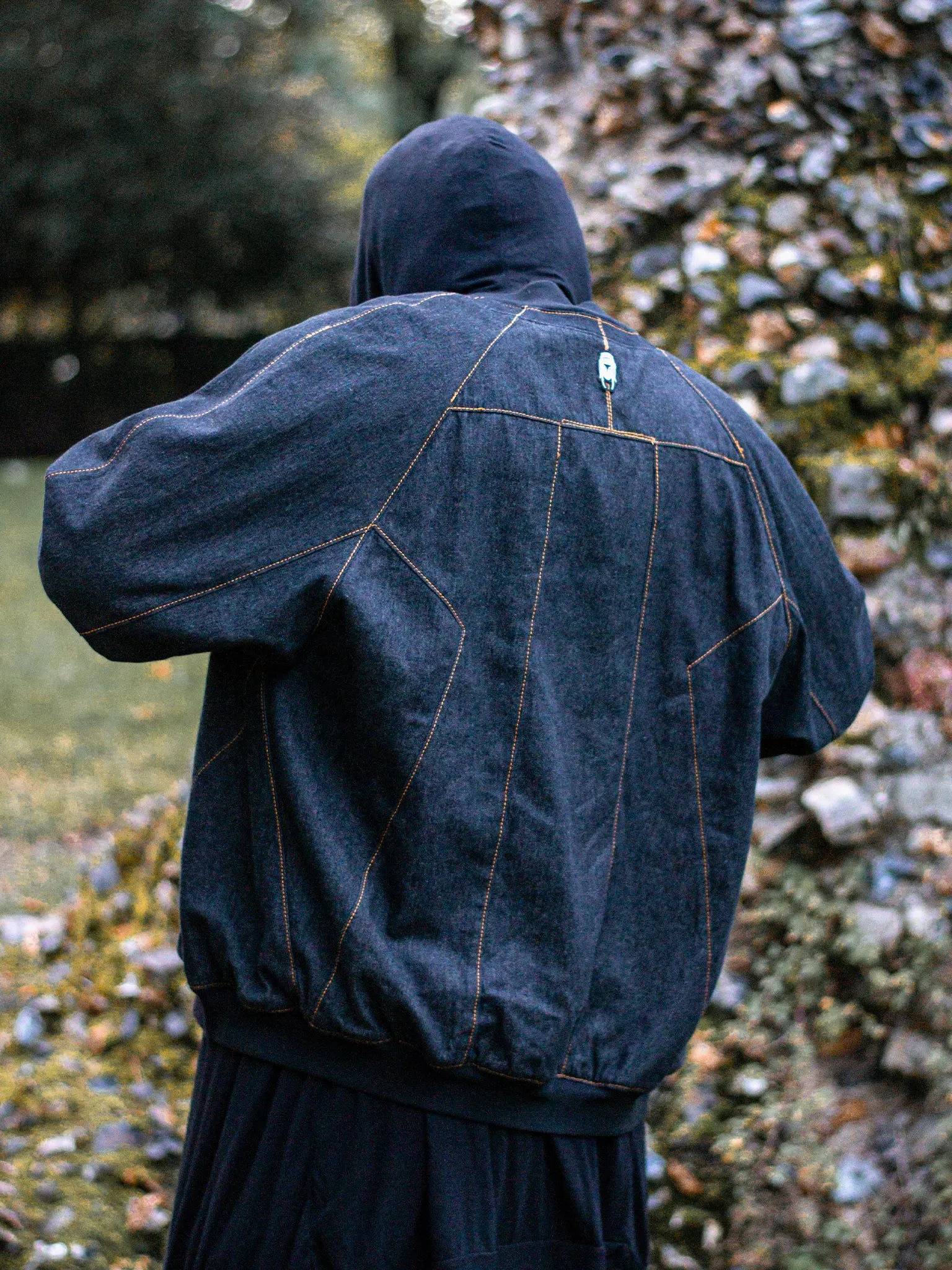 Pyros Men's Oversized Denim Bomber Jacket with Thumbholes