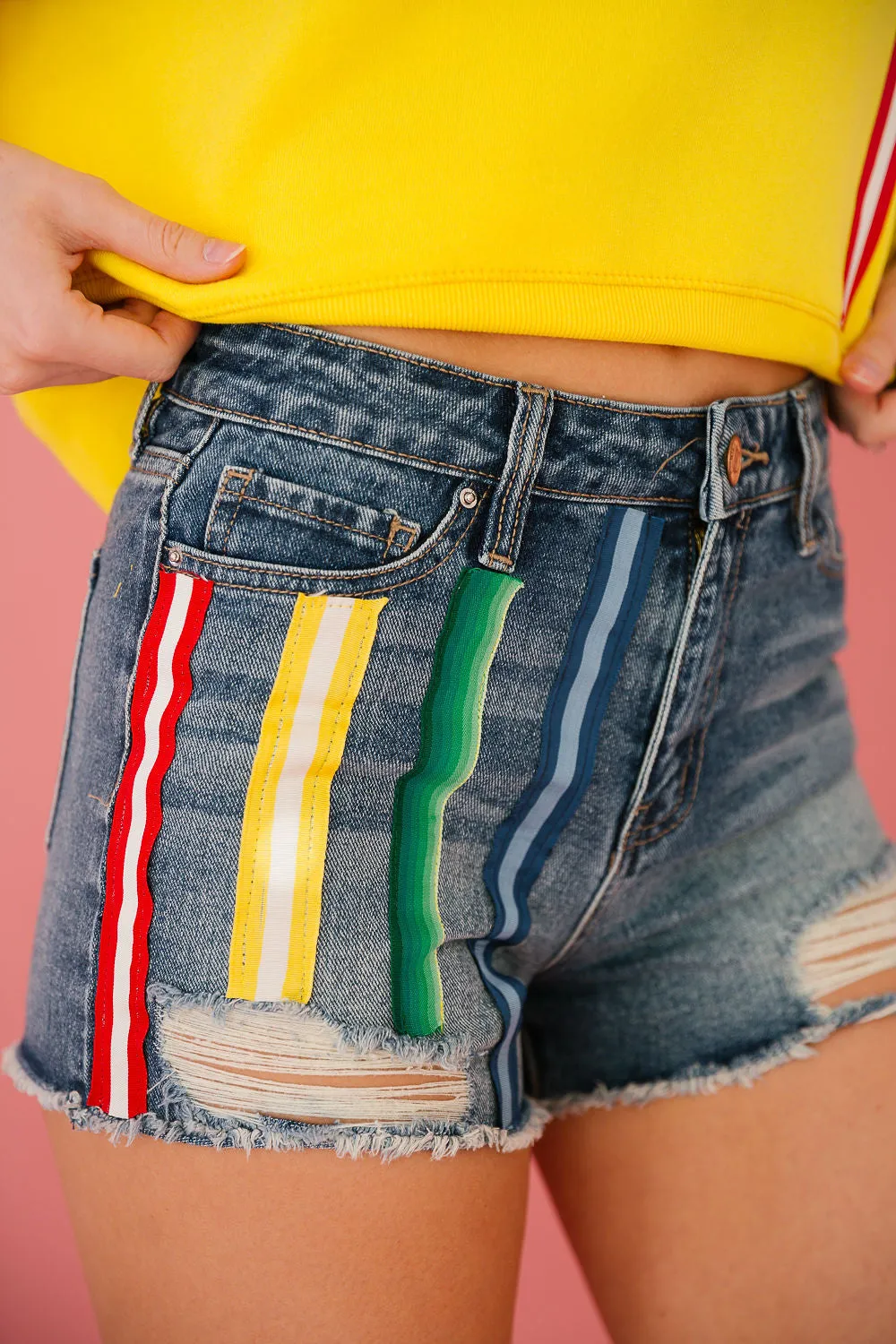 RAINBOW RIBBON DENIM SHORTS