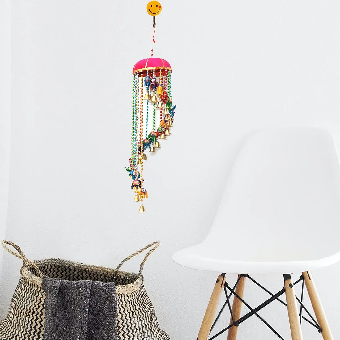 Rajasthani Wind Chimes Jhumer (Multi Collour) Handmade in India Rajasthani Colored Bells Design Wall Hanging Wood Windchime (Multicolor) NavyaCreation