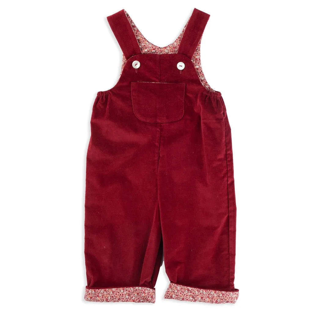 Riley Bordeaux and Floral Corduroy Overalls