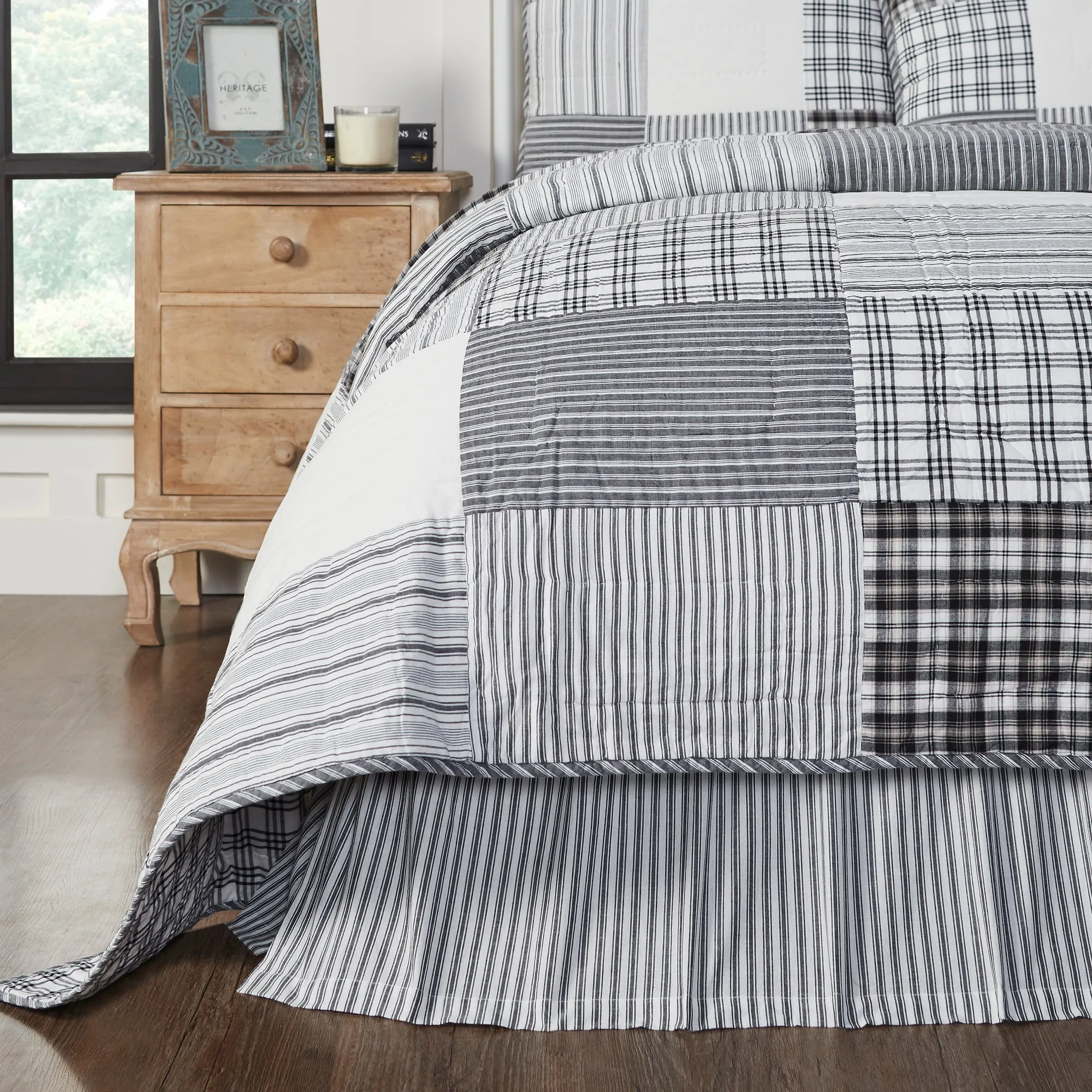 Sawyer Mill Black Ticking Stripe King Bed Skirt 78x80x16