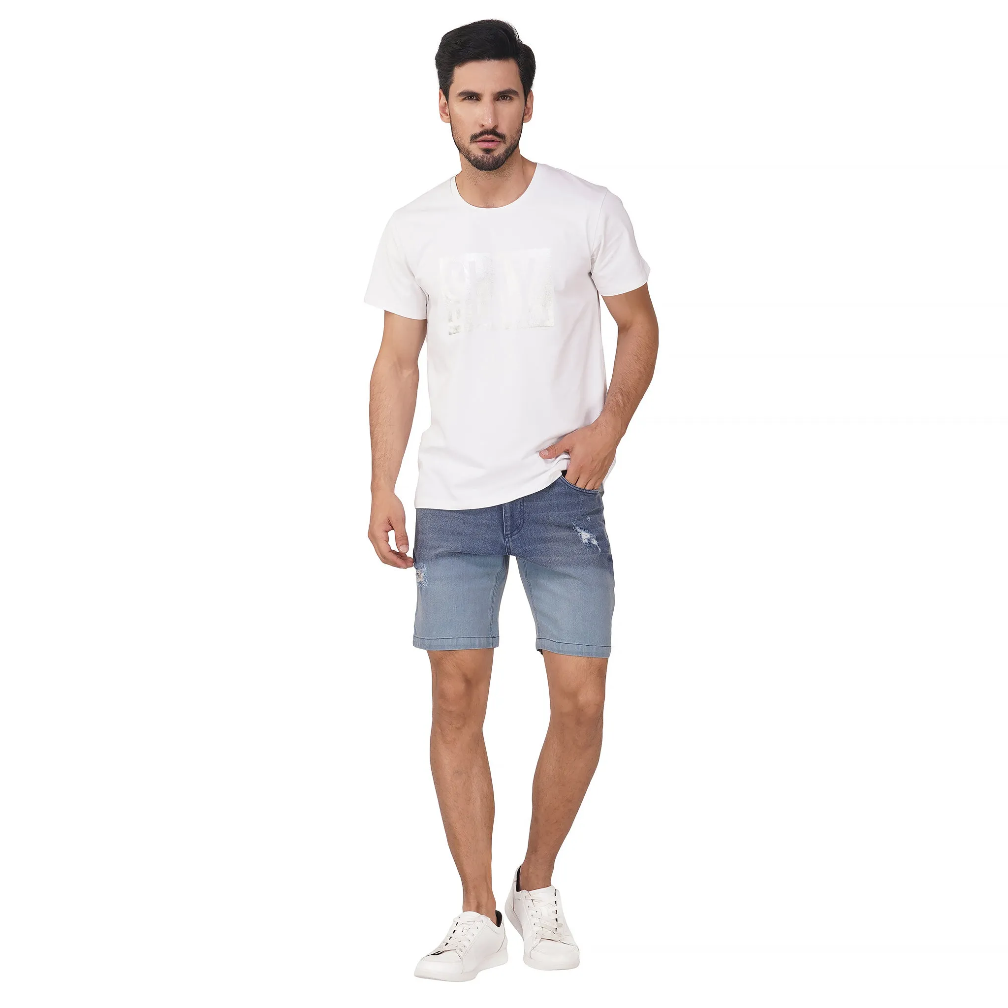 SLAY. Men's Ombre Ripped Denim Shorts