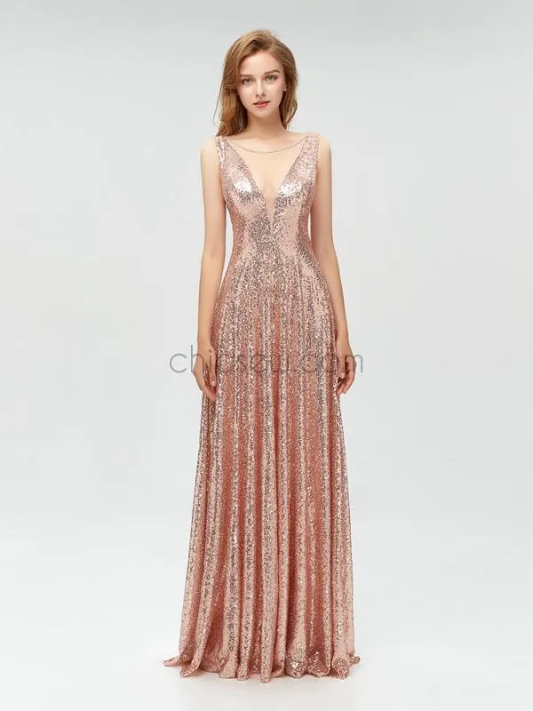 Sparkly Sequin A-line Sleeveless Lace Prom Dress, YKX007