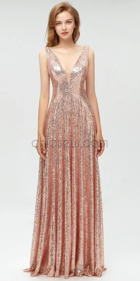 Sparkly Sequin A-line Sleeveless Lace Prom Dress, YKX007