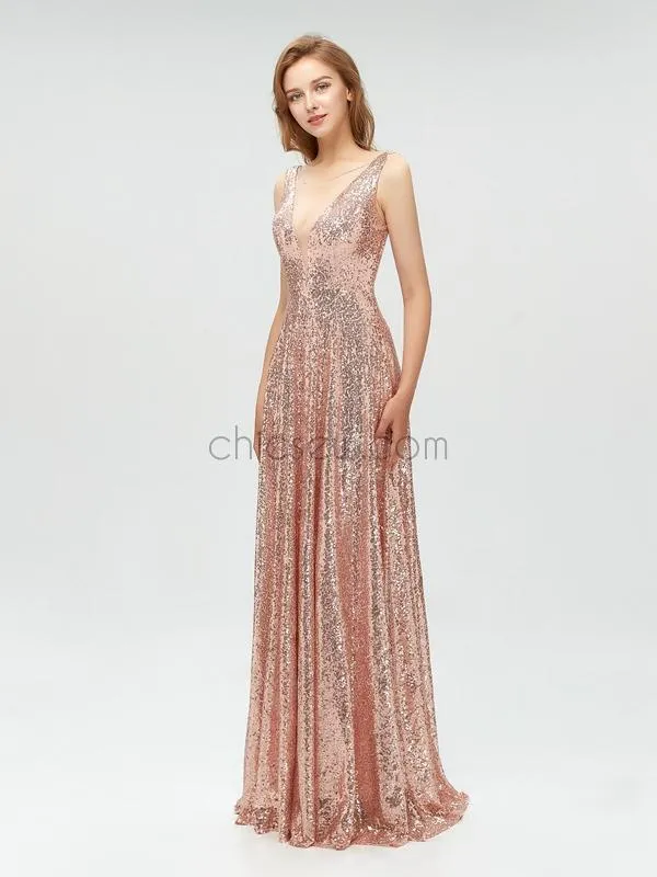 Sparkly Sequin A-line Sleeveless Lace Prom Dress, YKX007