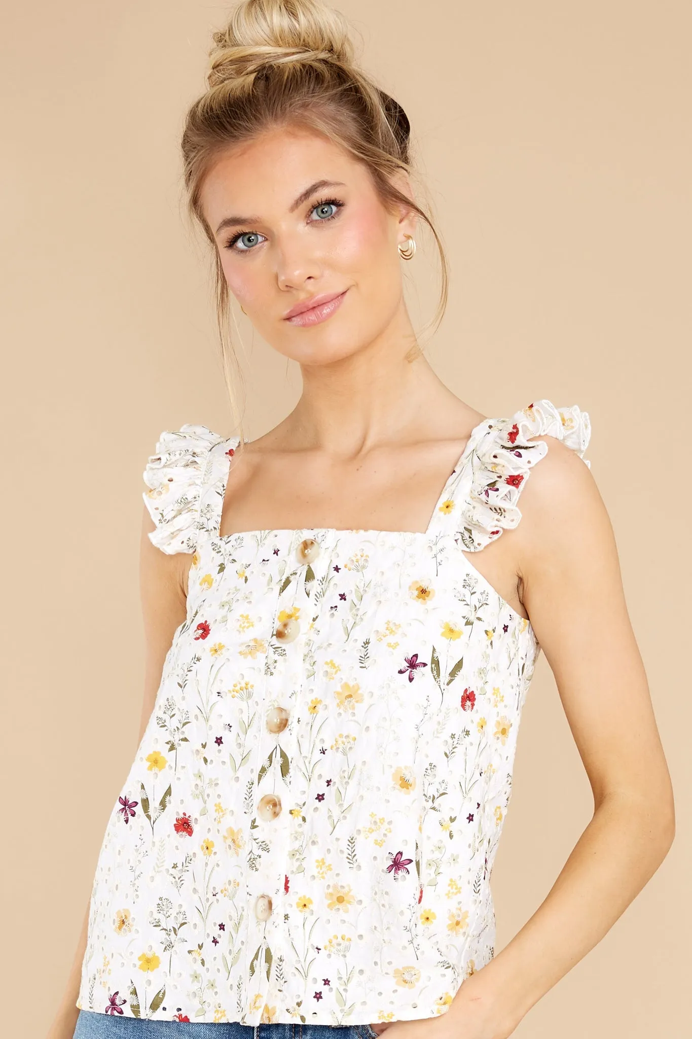 Spread Joy White Embroidered Floral Top