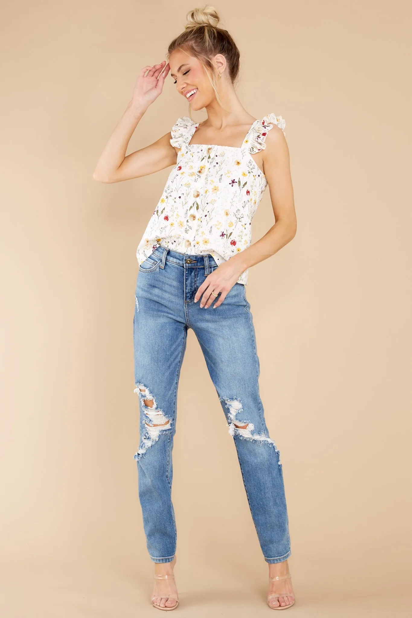 Spread Joy White Embroidered Floral Top