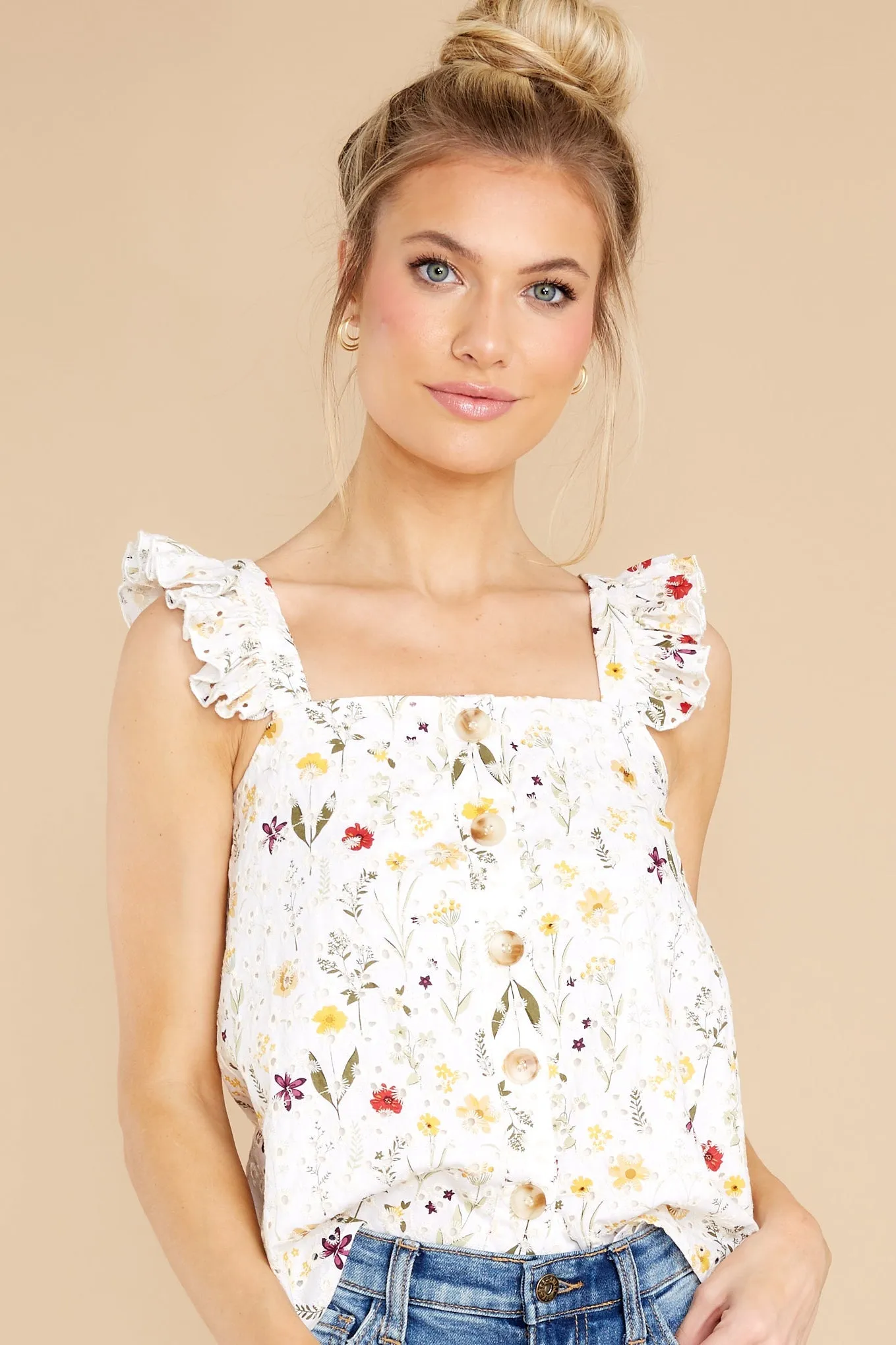 Spread Joy White Embroidered Floral Top