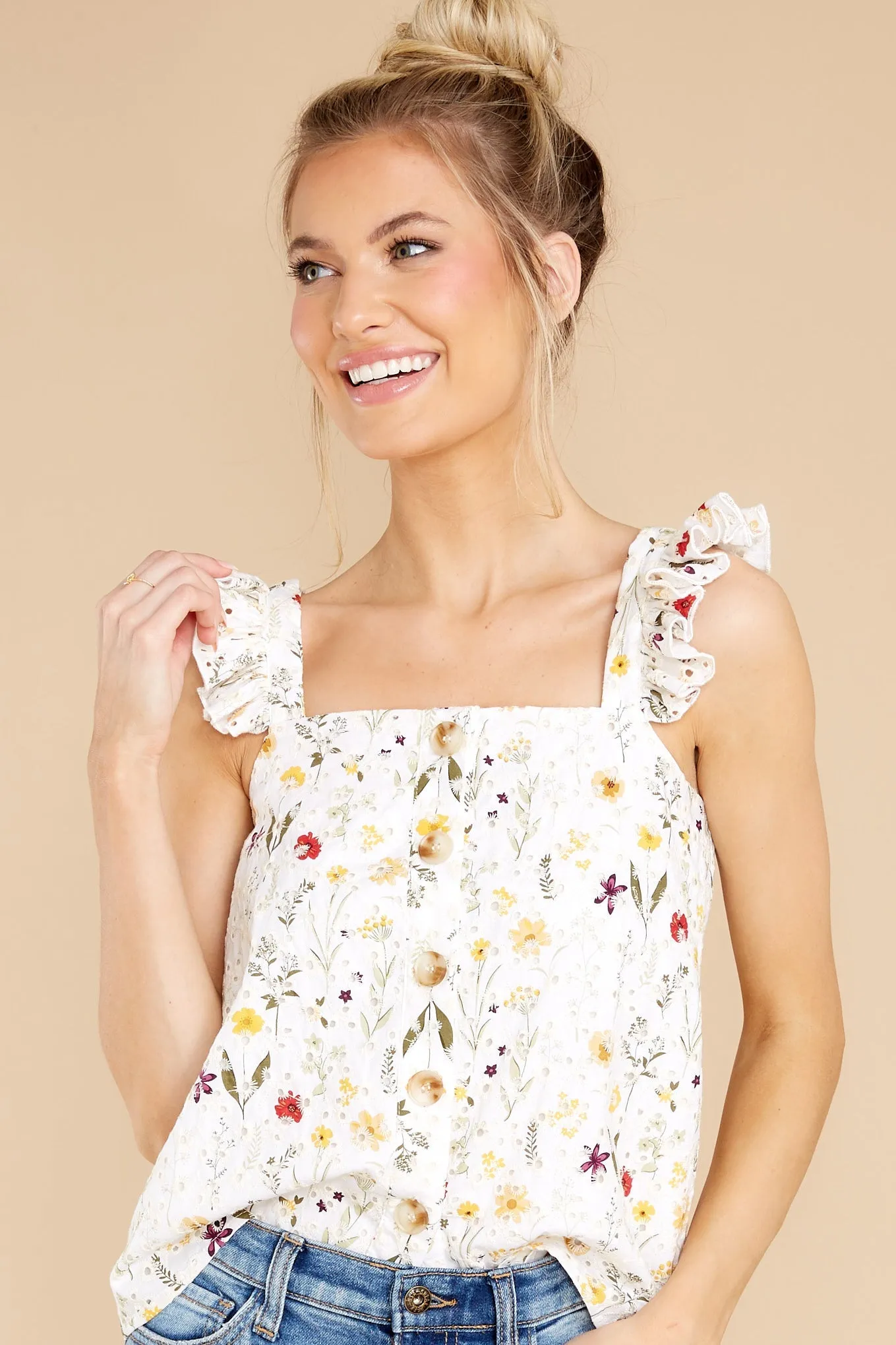 Spread Joy White Embroidered Floral Top