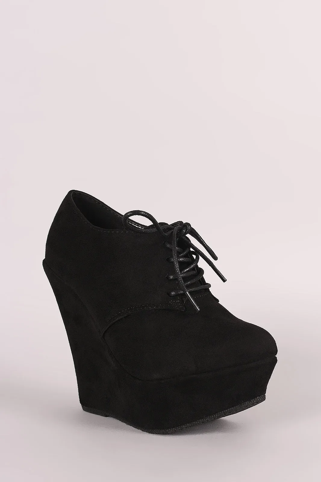 Suede Oxford Lace Up Platform Wedge Booties