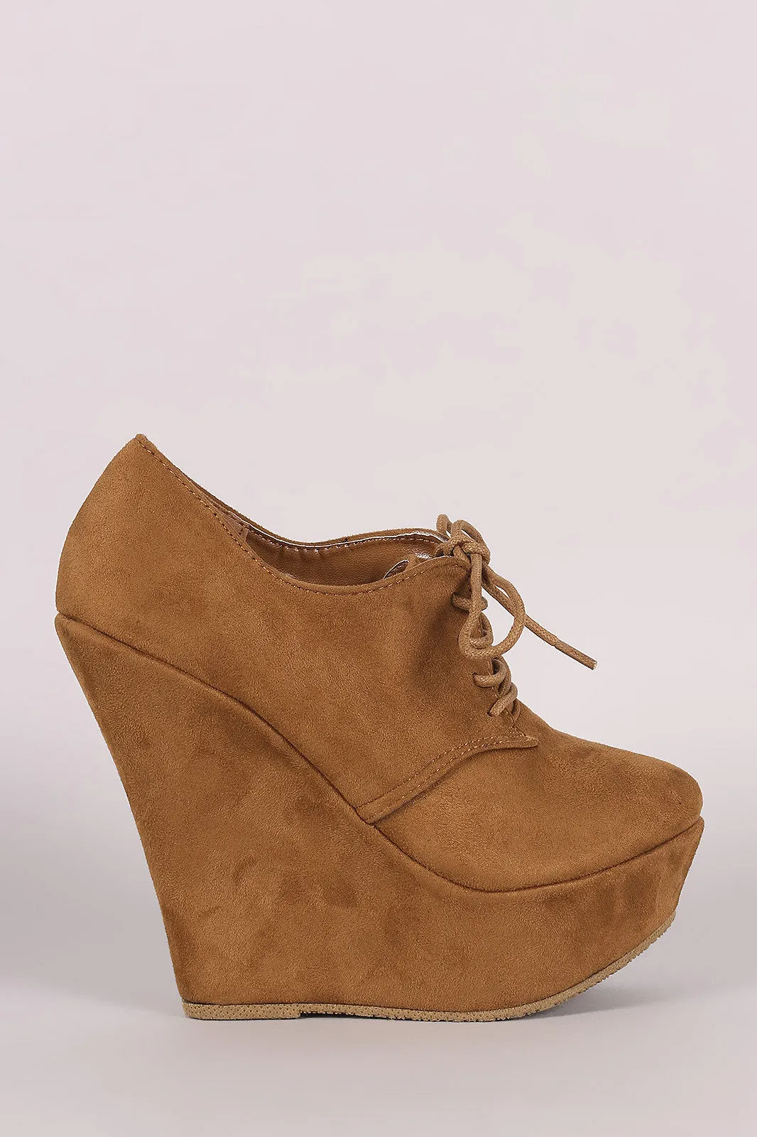 Suede Oxford Lace Up Platform Wedge Booties