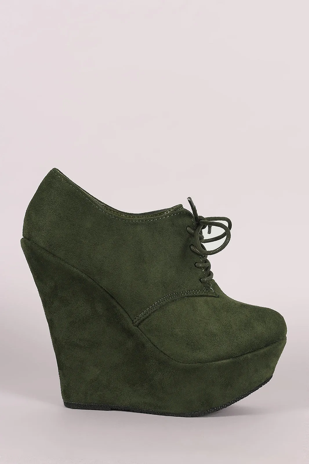 Suede Oxford Lace Up Platform Wedge Booties