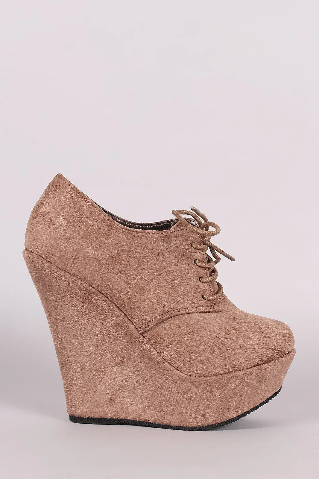 Suede Oxford Lace Up Platform Wedge Booties