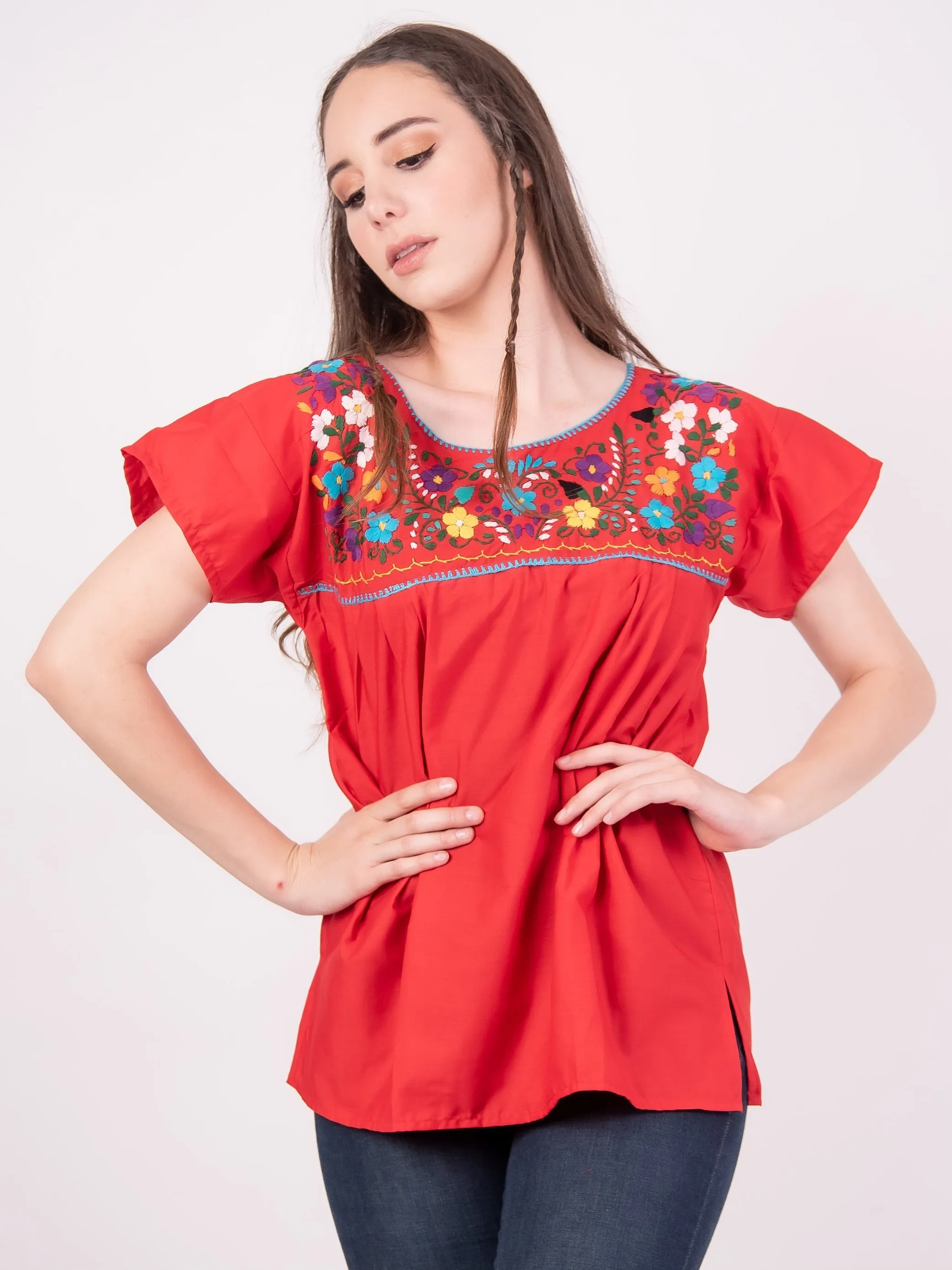 Tehuacan Embroidered Blouse Red