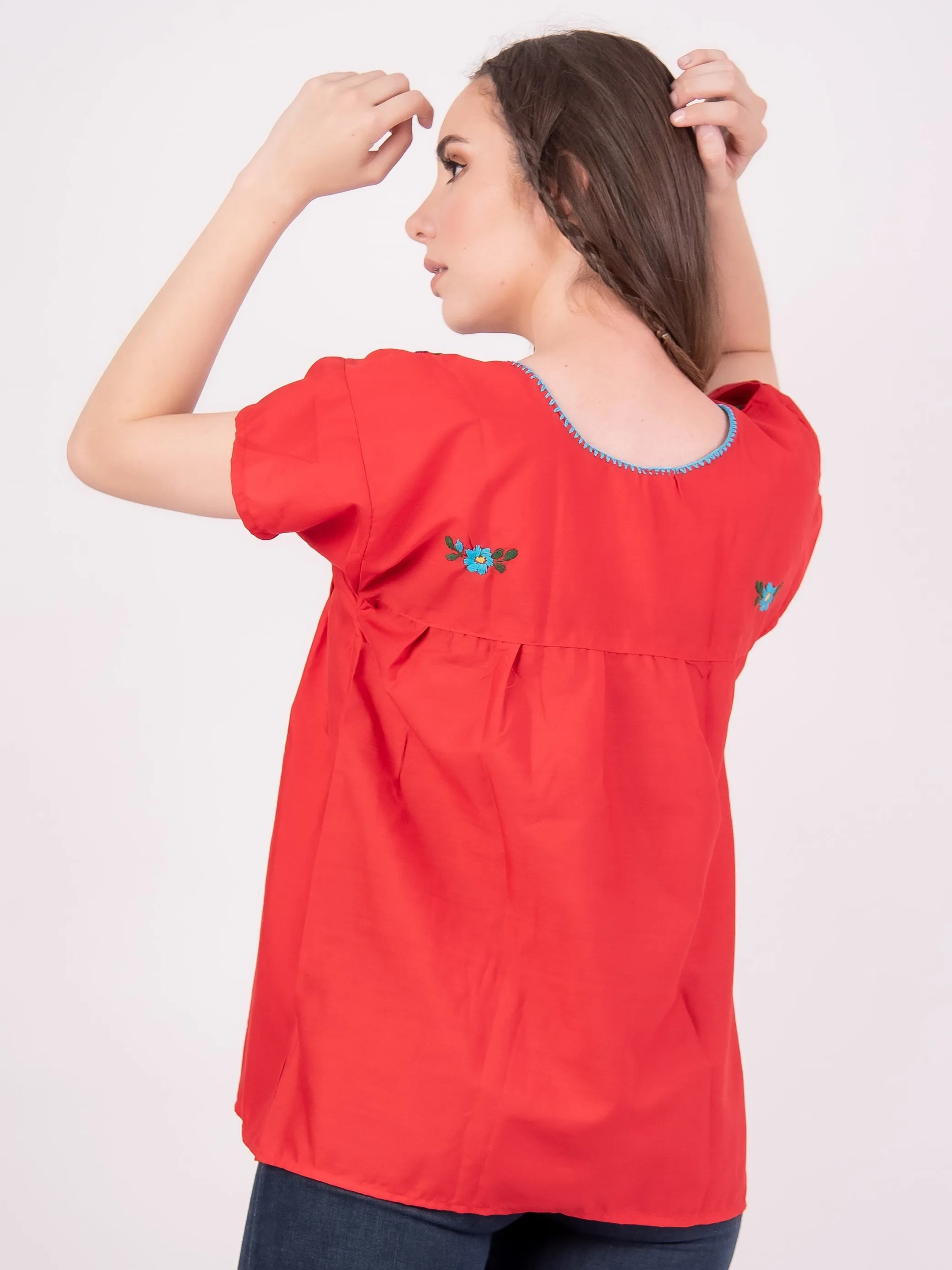 Tehuacan Embroidered Blouse Red