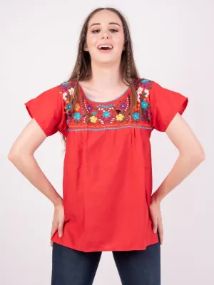 Tehuacan Embroidered Blouse Red