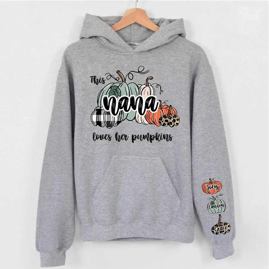 This Nana Love Her Pumpkins Shirt, Personalized Grandma's Pumpkins Hoodie