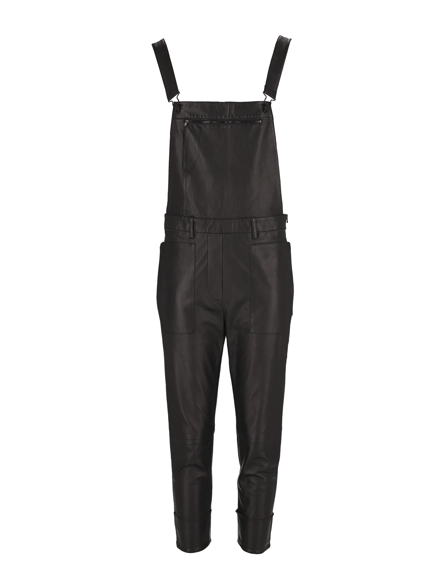 turn-up cuff leather dungarees