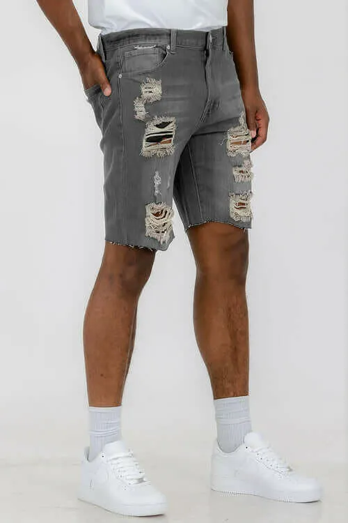 Washed Distressed Denim Shorts