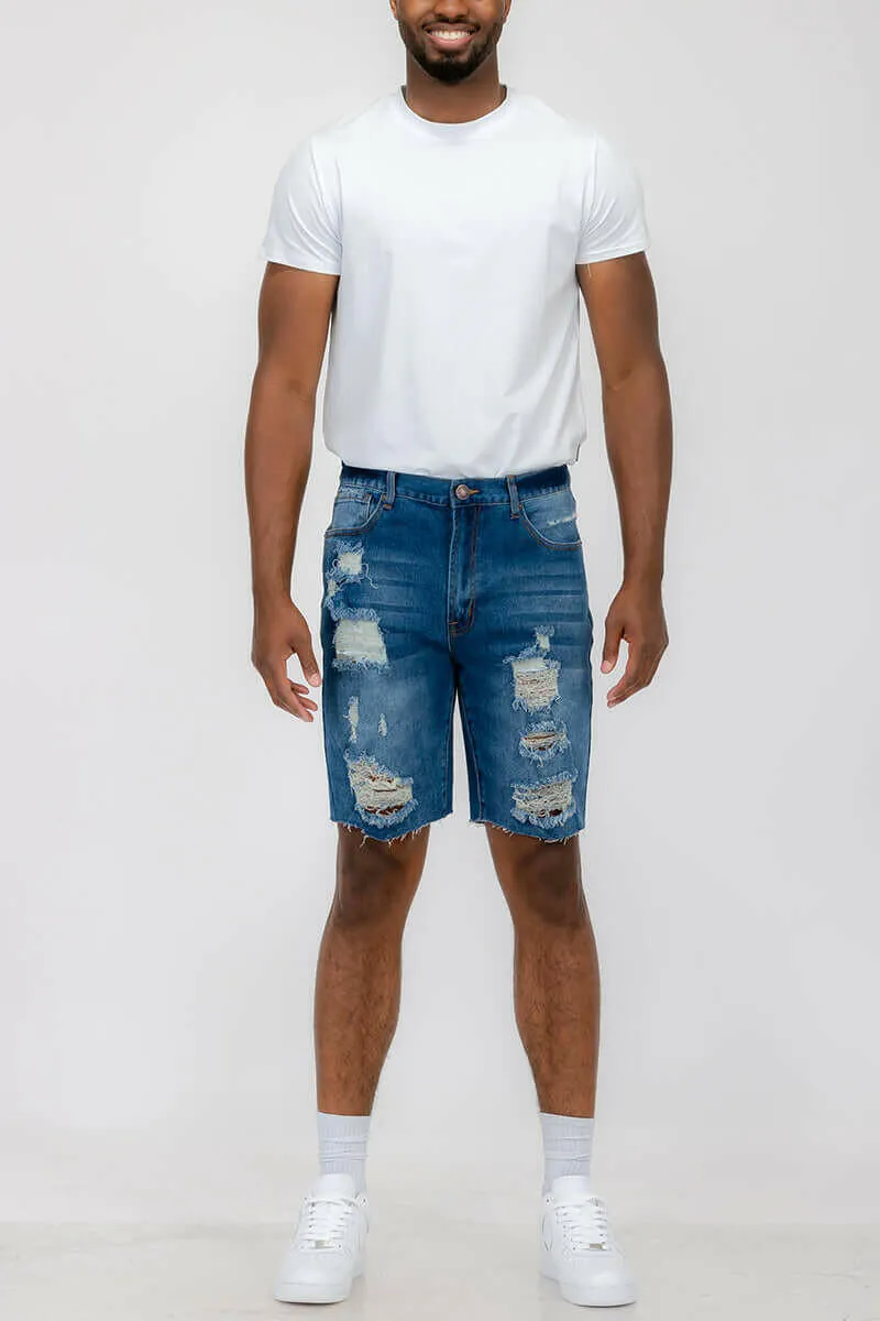 Washed Distressed Denim Shorts