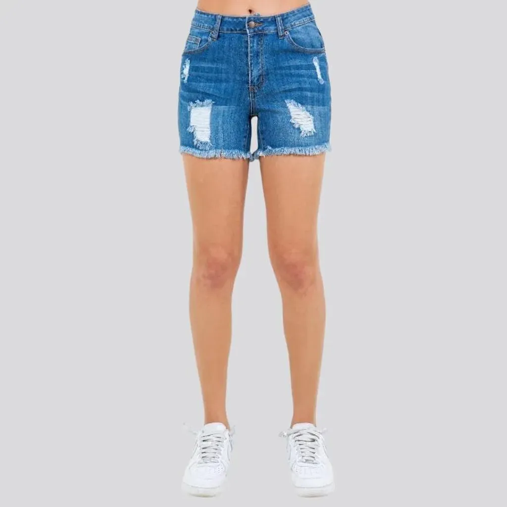 Whiskered skinny denim shorts for women