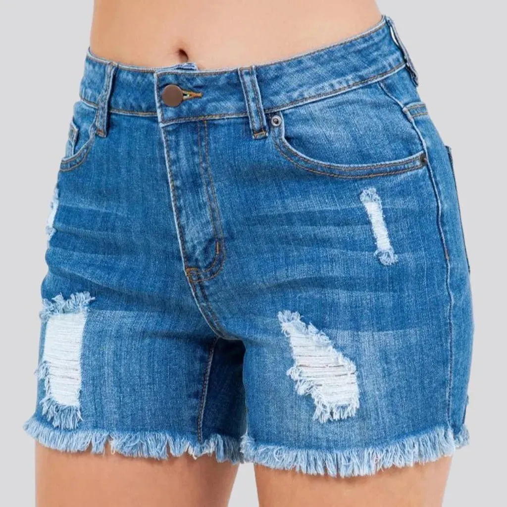 Whiskered skinny denim shorts for women