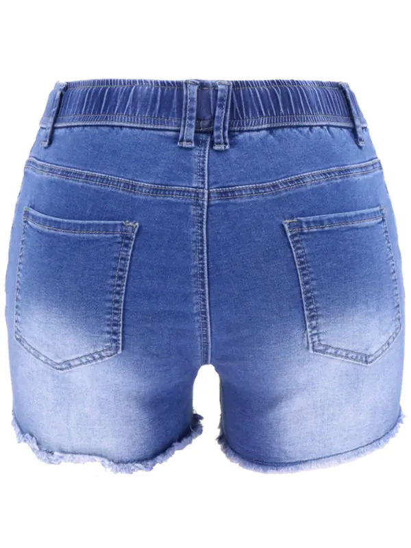 Women's casual slim all-match ripped denim shorts