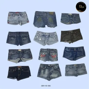 Y2K Vintage Denim Mini Shorts – Branded and Bold (GRV-10-106)